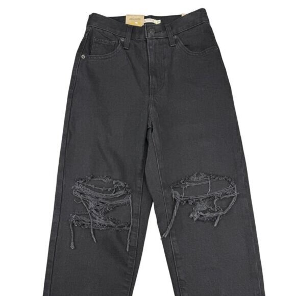 NWT LEVI'S High Waisted Mom Black Destructed Jeans Size 25 - Picture 4 of 10